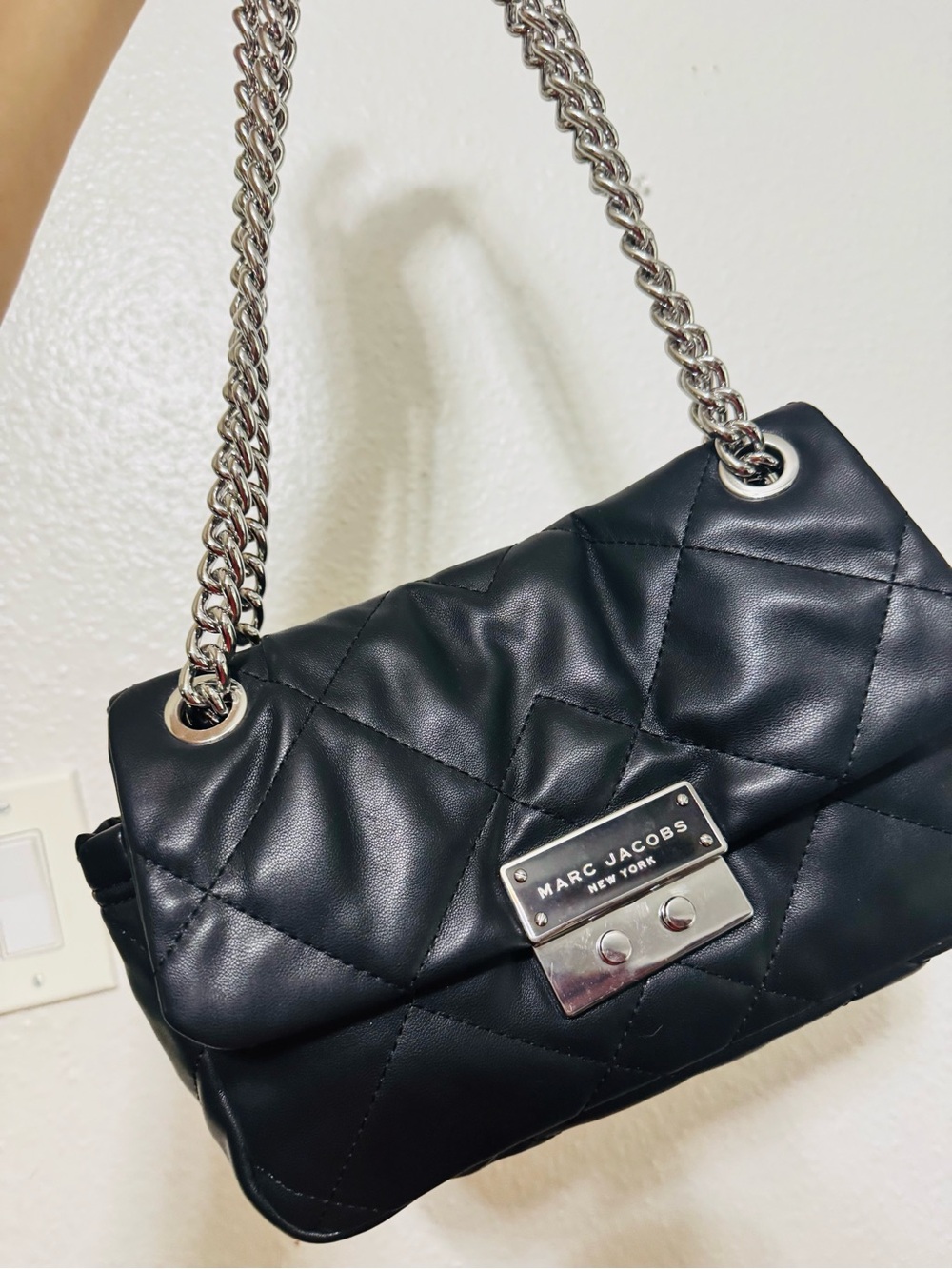 Marc Jacobs Black Quilted Moto Bag with Silver Chain
